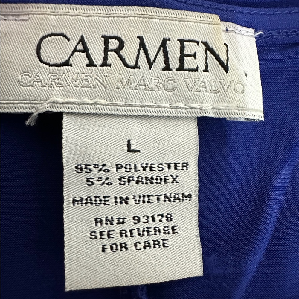 Carmen Marc Valvo Blue V-Neck Zip High Low Top Size Large Businesscore Office - Picture 3 of 6